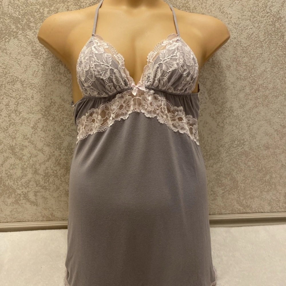 Victoria's Secret Pink and Gray Lace Slip Nightgown
